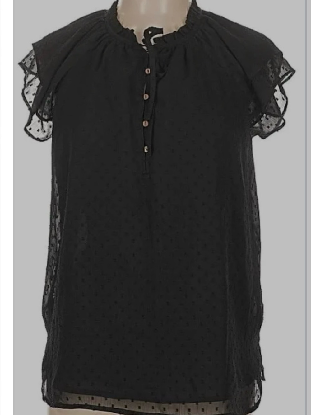 LOFT Swiss Dot Tie Neck Flutter Sleeve Blouse Size L - Picture 2 of 7